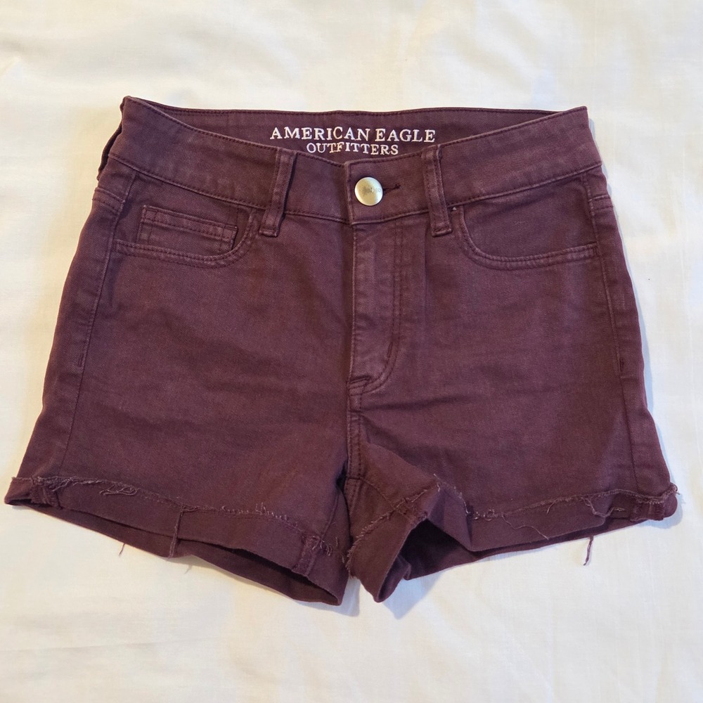 American Eagle Hi-Rise Shortie‎ Shorts Burgundy Maroon Super Stretch Size 0